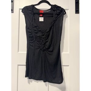 NWT V Cristina Black Shoulder Embellished Tunic Tank Top Ladies Size Large